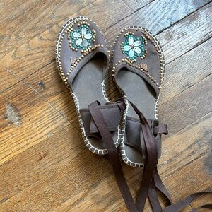 Roxy Brown Beaded Bohemian Women's Espadrille Sandals 9